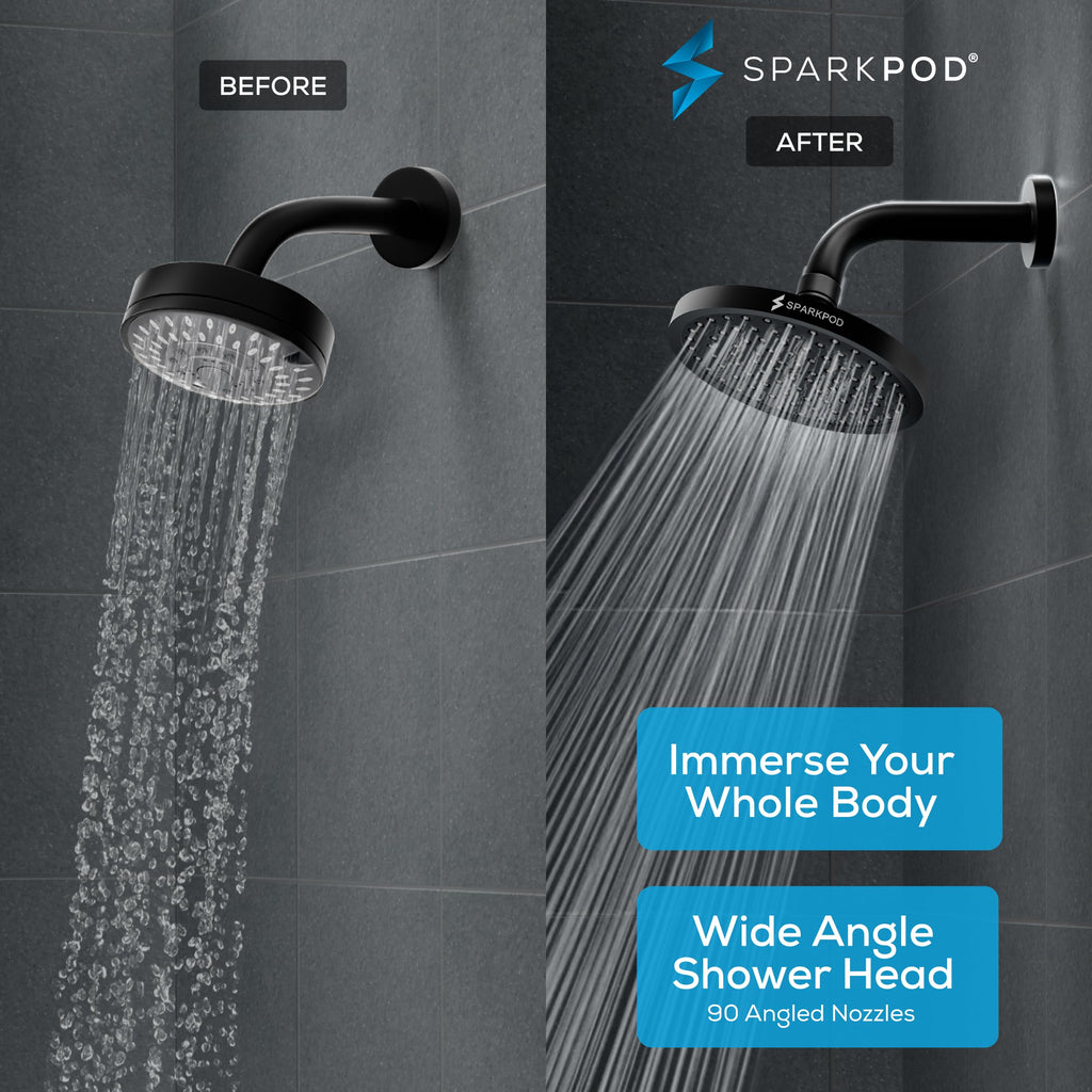 Rain Shower Head, 8 Inch Round, Midnight Black Matte Finish