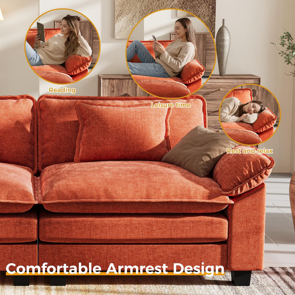 117" V Shaped Modern Modular Sectional Sofa, Cloud Couch with 2 Ottomans, 7-Seat Chenille Deep Seat Sofa with 5