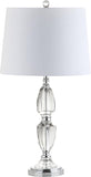 27" Clear Crystal LED Table Lamp, Traditional French Country Chrome Nightstand Lamp with White Linen Drum Shade