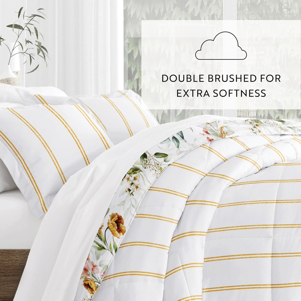 Comforter Set Patterned Microfiber All Season Down-Alternative Ultra Soft Bedding in Chintz Floral Stripe
