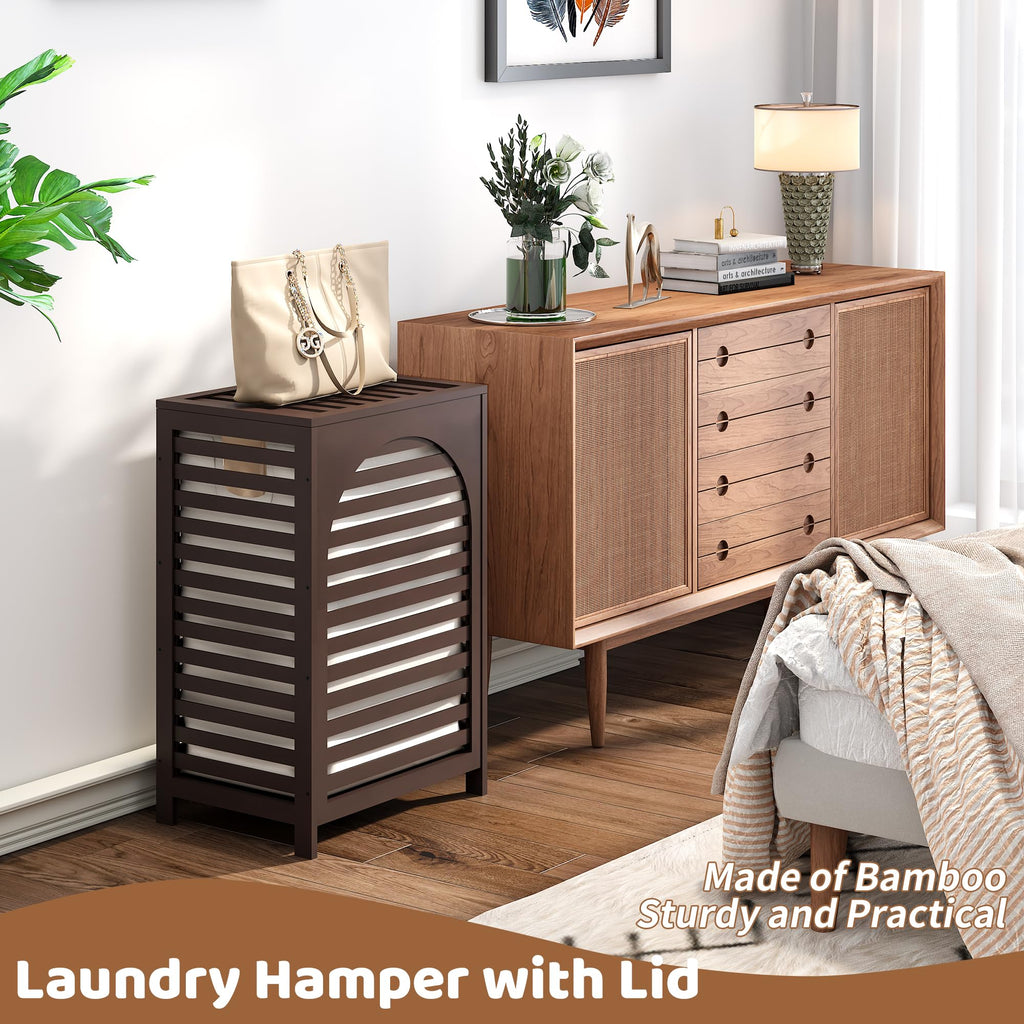 Laundry Hamper with Lid (16.9 * 13 * 26.5inches) Large Bamboo Laundry Bin Basket 85L Clothes Hamper with 1 Removable