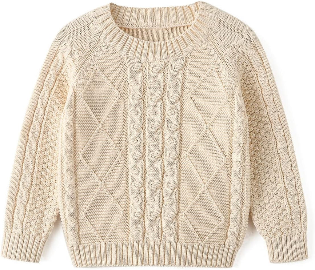 Baby Boys' Girls' Cable Knit Sweater Long Sleeve Solid Pullover Toddler Crew Neck Fall