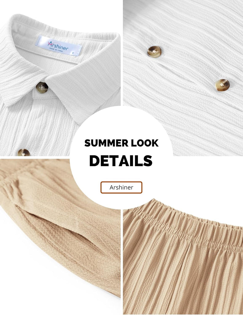 Boys Summer Textured Button Up Shirt & Shorts Set