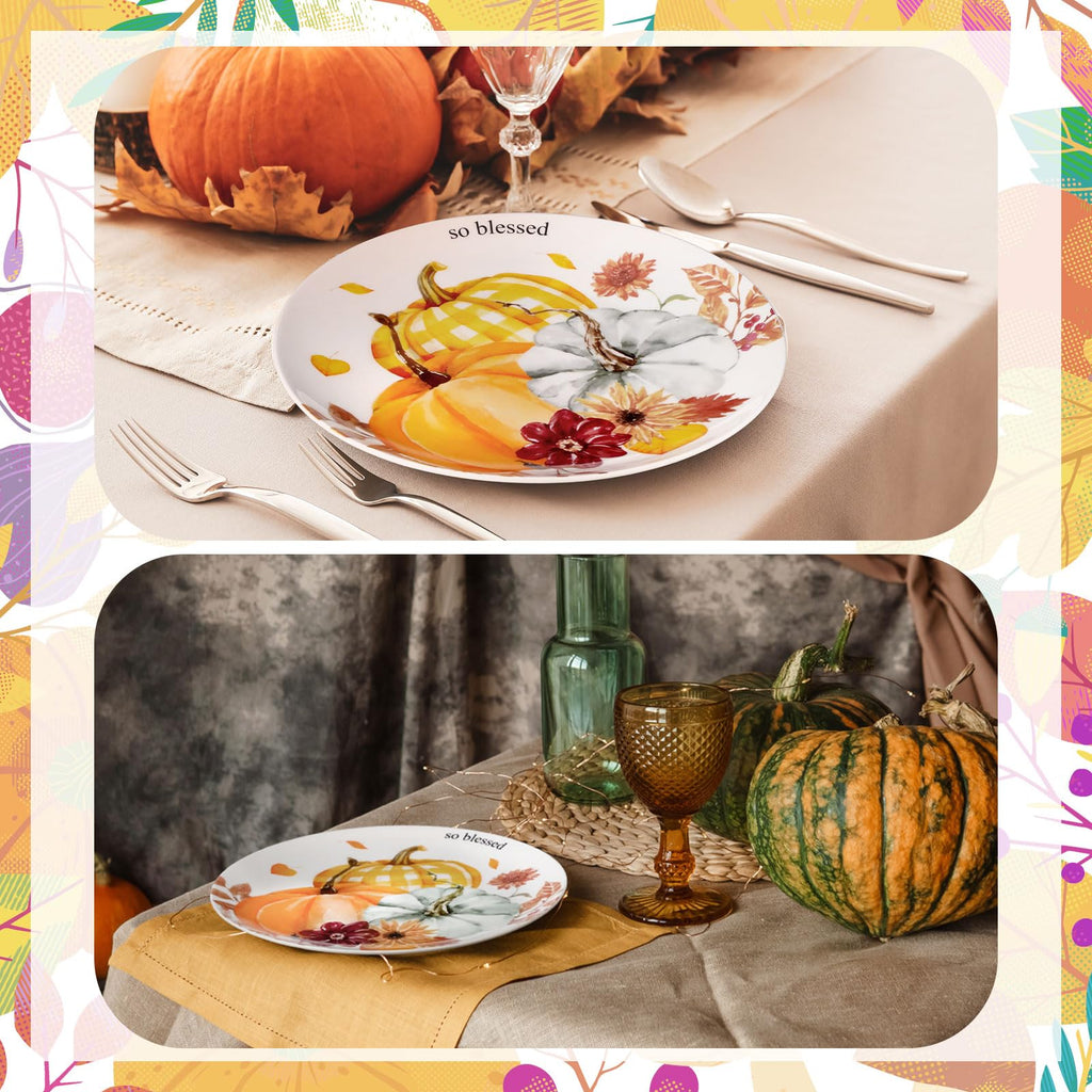 4 Pc Thanksgiving Dinner Plate Ceramic Plate, Classic Pattern