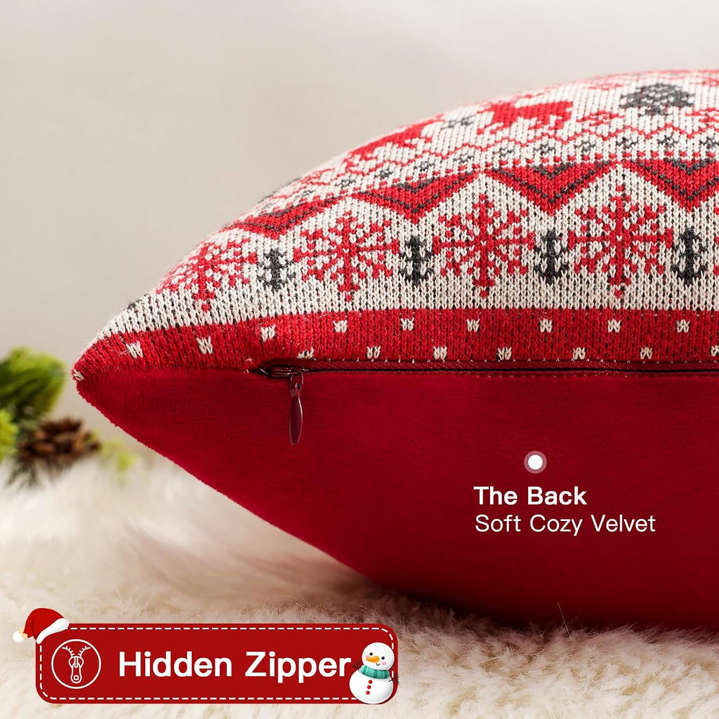 Christmas Knitted Throw Pillow Covers 18x18 Inch-Red - Set of 2
