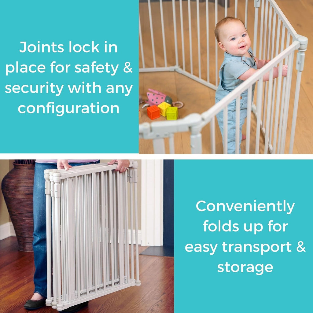 3 In 1 Metal Superyard Baby Play Yard: 6 Panel Playpen, Safety Gate, or Extra Wide Baby Fence - Encloses Up to 10