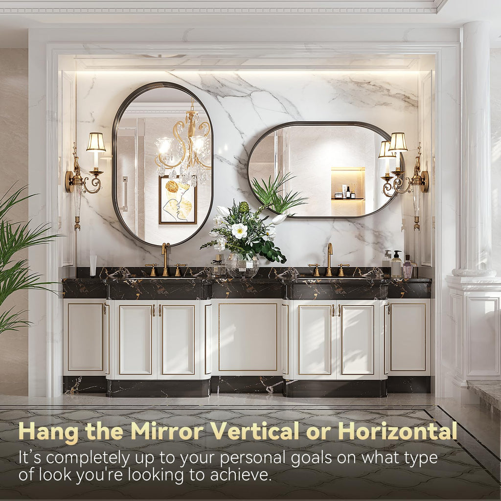 Black Oval for Wall, 48"x30" Bathroom Vanity Mirrors with Metal Framed, Modern Large Living Room Wall Decorative Hang