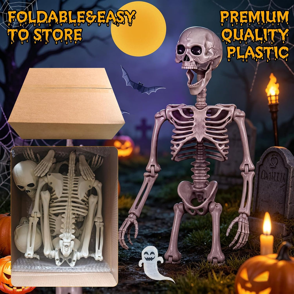 2-Pack 40" Pose-N-Stay Halloween Skeletons, Life-Size Full Body Realistic Posable Skeleton with Movable Joints - Set of 2