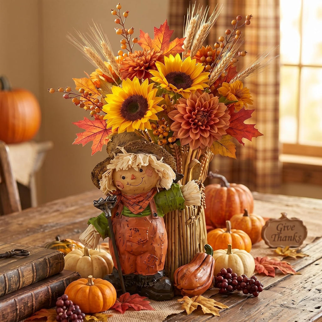 Fall Scarecrow Vase Decoration 11.4 Inch Resin Wheat Vase