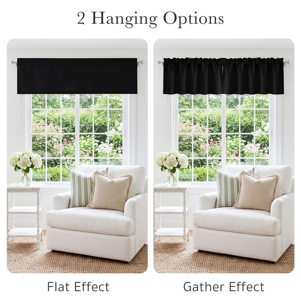 2 Panels Black Blackout Valance for Windows, 42" W x 16" L