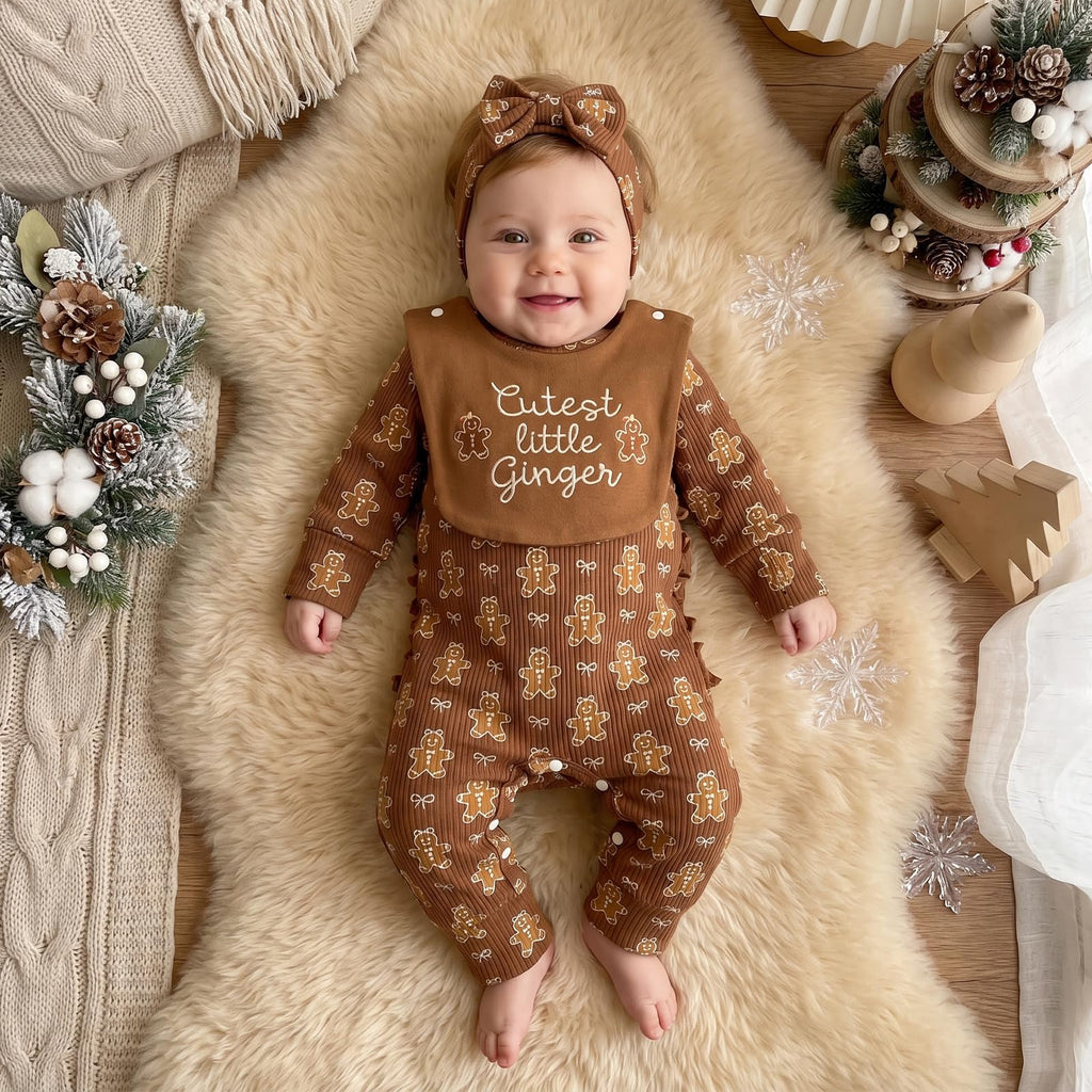 My First Christmas Baby Girl Outfit Newborn Gingerbread Romper (Coffee Cute Little Ginger, )