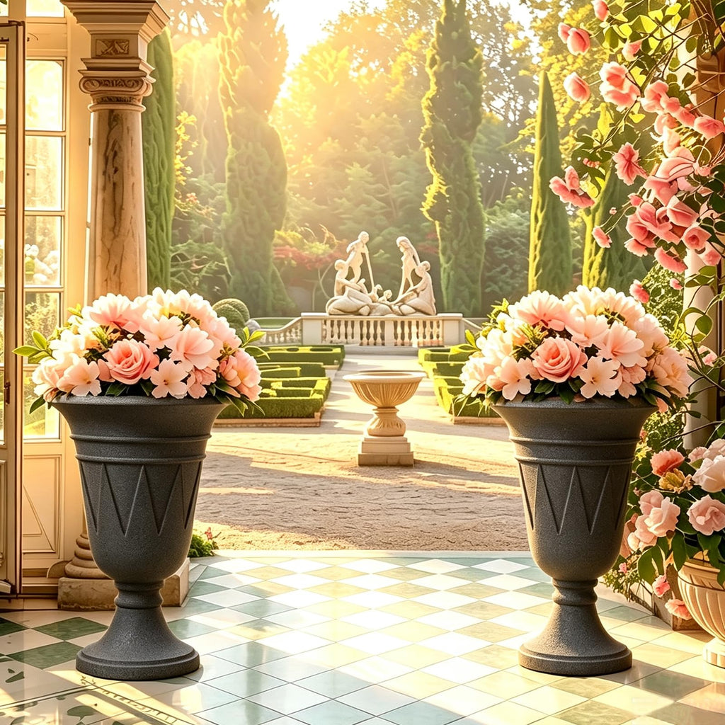 24" Tall Urn Planters for Outdoor Plants Set of 2 - Grey Trophy