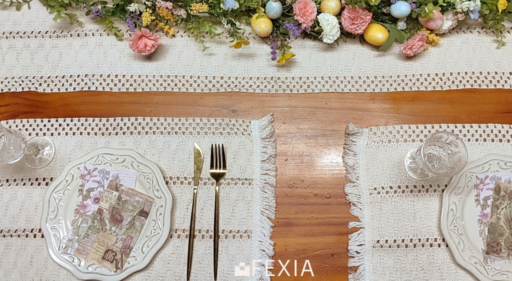 Beige Boho Placemats Set of 4 Table Mats Farmhouse Home Dining Decor