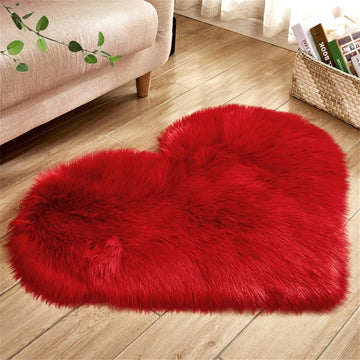 Valentines Heart Rug, Red Heart Shaped Rug, Fluffy Faux Fur Rugs, Shag Mats Living Room, Love Coquette Room Decor 2x3