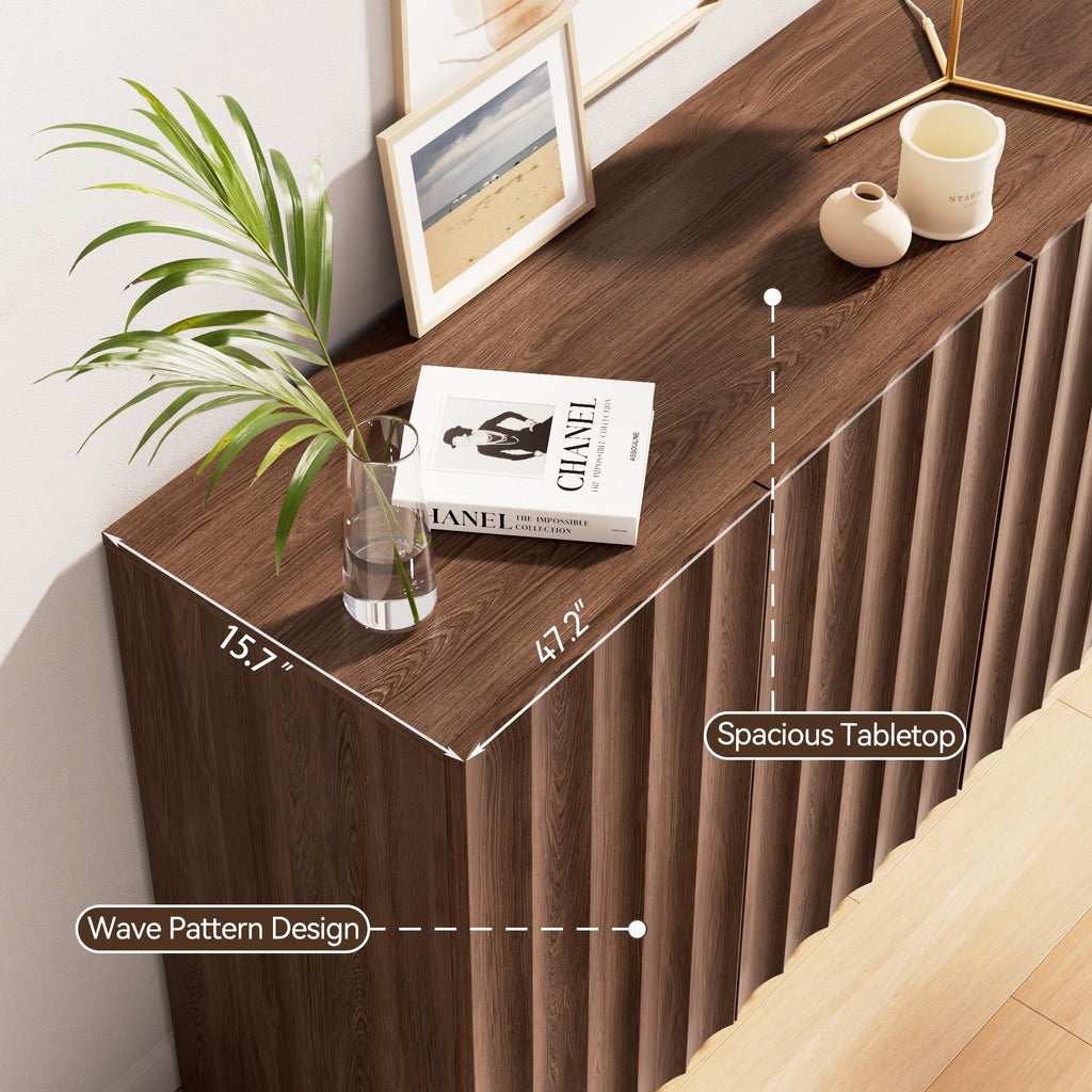 Fluted Sideboard Buffet Cabinet with Storage, 78.7" Wide Mid Century Modern Accent Cabinet with Adjustable Shelves