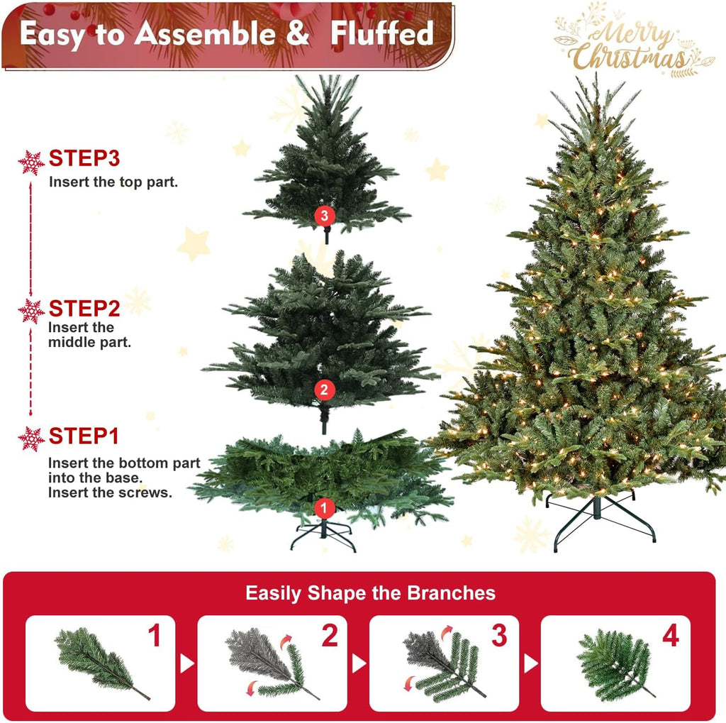 Prelit Christmas Tree, Premium Douglas Fir Christmas Tree with 900 Lights & 2673 Branch Tips, Pre Lit Hinged Xmas