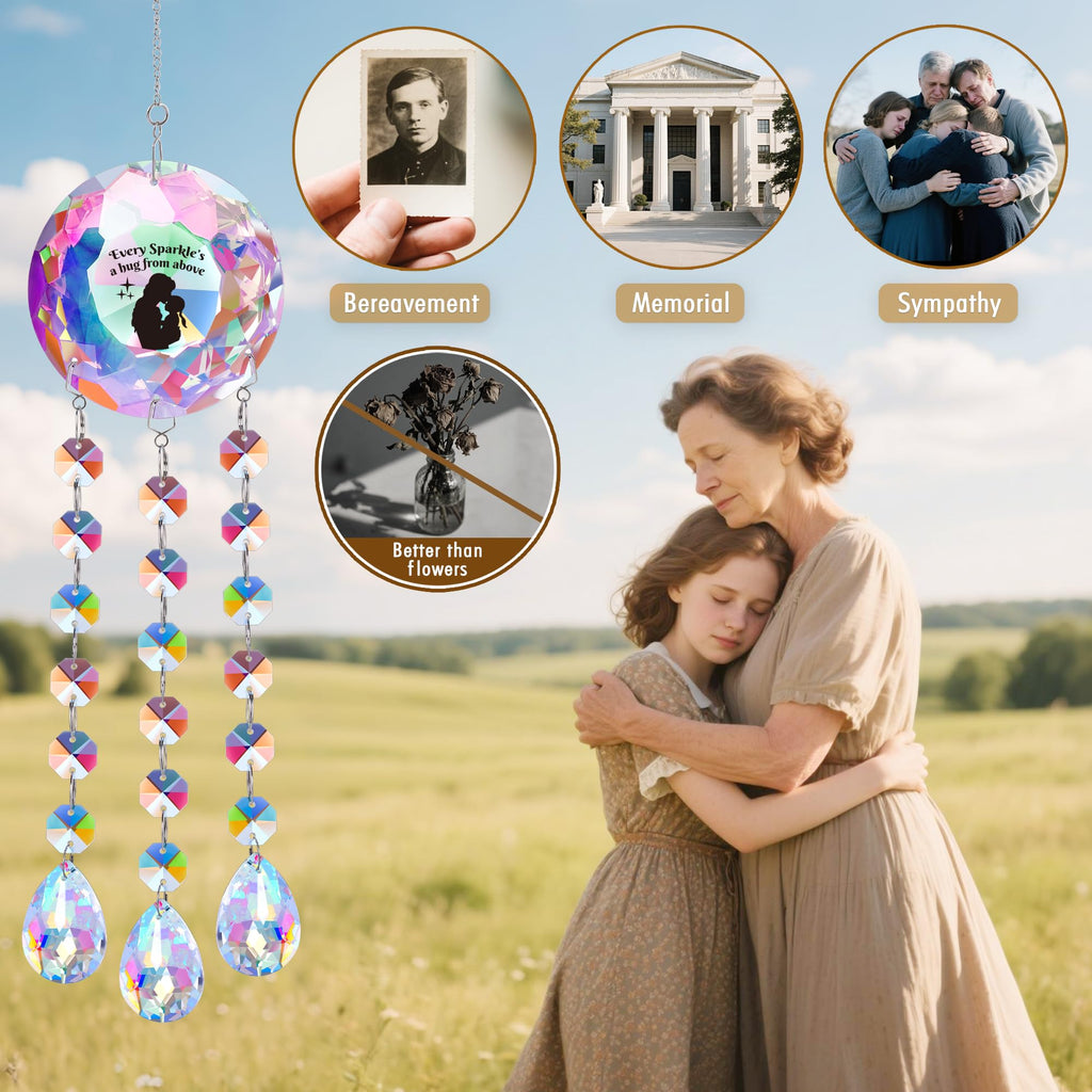Suncatcher Crystal Memorial Gifts Decor for Loss Mom Daughter Grandma - Every Sparkle's a Hug from Above, Prism Beads