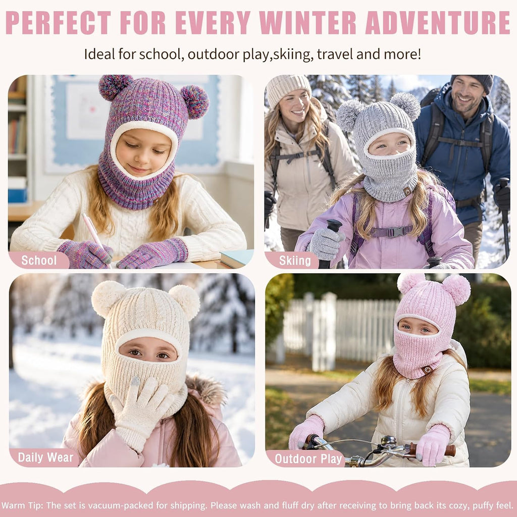 Kids Winter Hat Gloves Scarf Set Thicken Warm Fleece Lined Balaclava