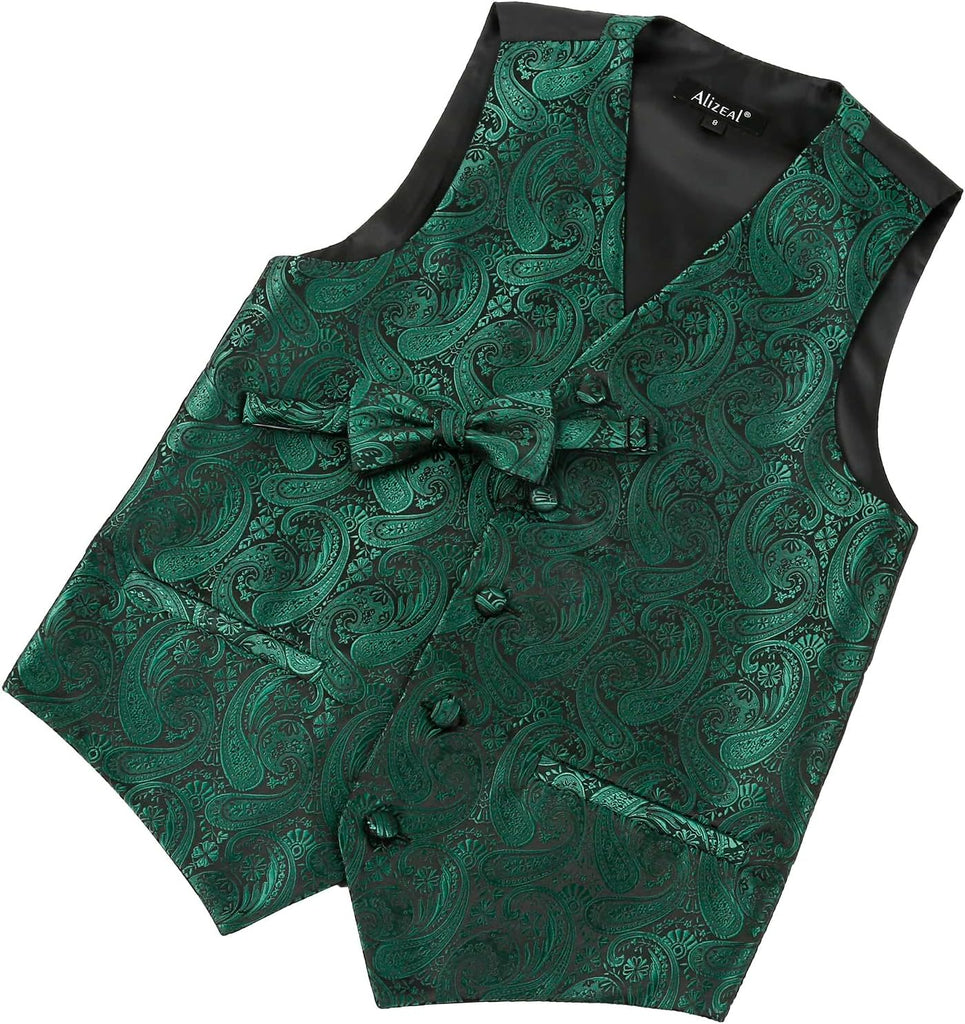 Boys 2pcs Jacquard Bow Tie Paisley Dress Suit Vest Set