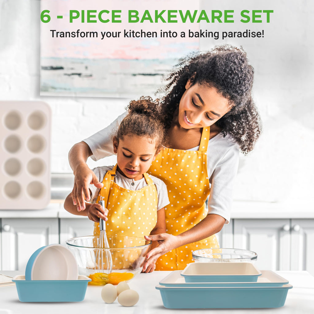 6 Pc Nonstick Baking Pan Set, Ceramic Bakeware Set - Turquoise