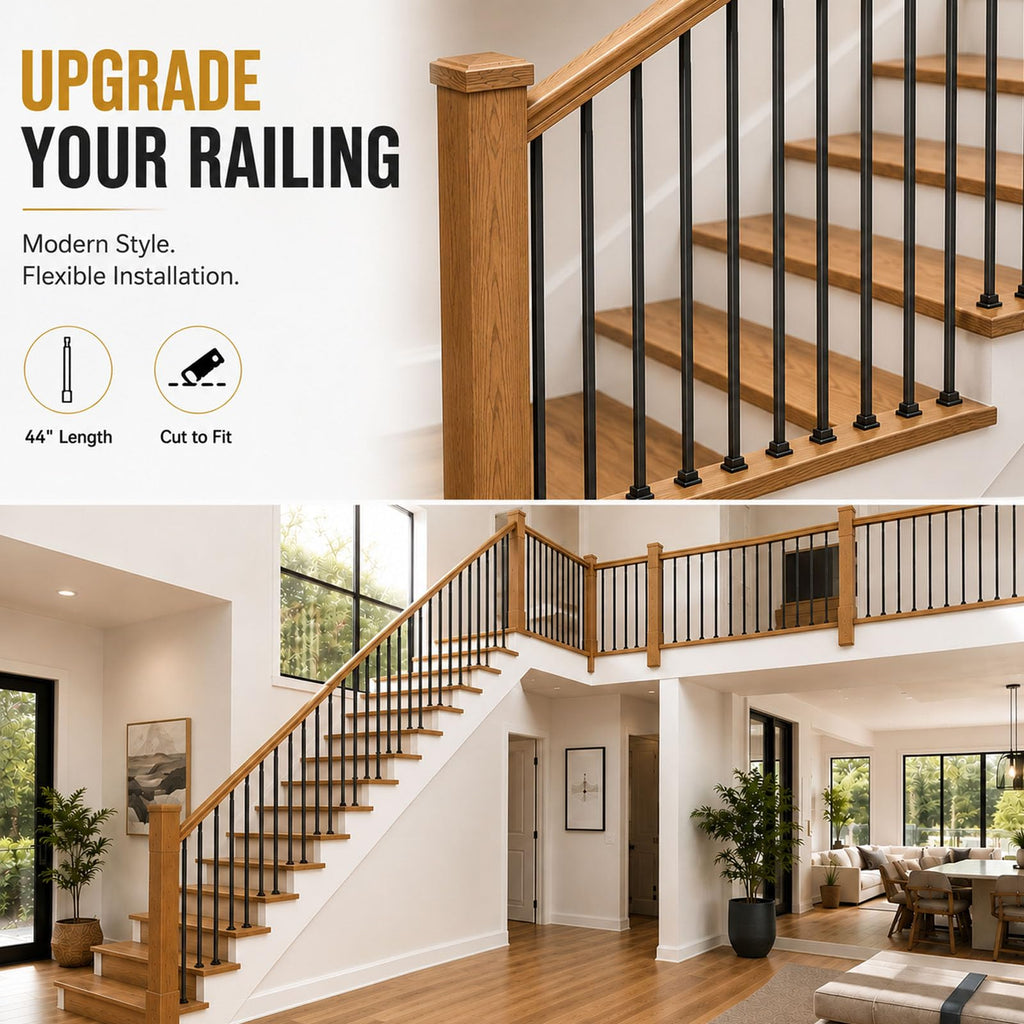 30 Pack 1/2" x 44" Wrought Iron Balusters, Square Hollow Metal Balusters, Deck Balusters, Black Metal Balusters for