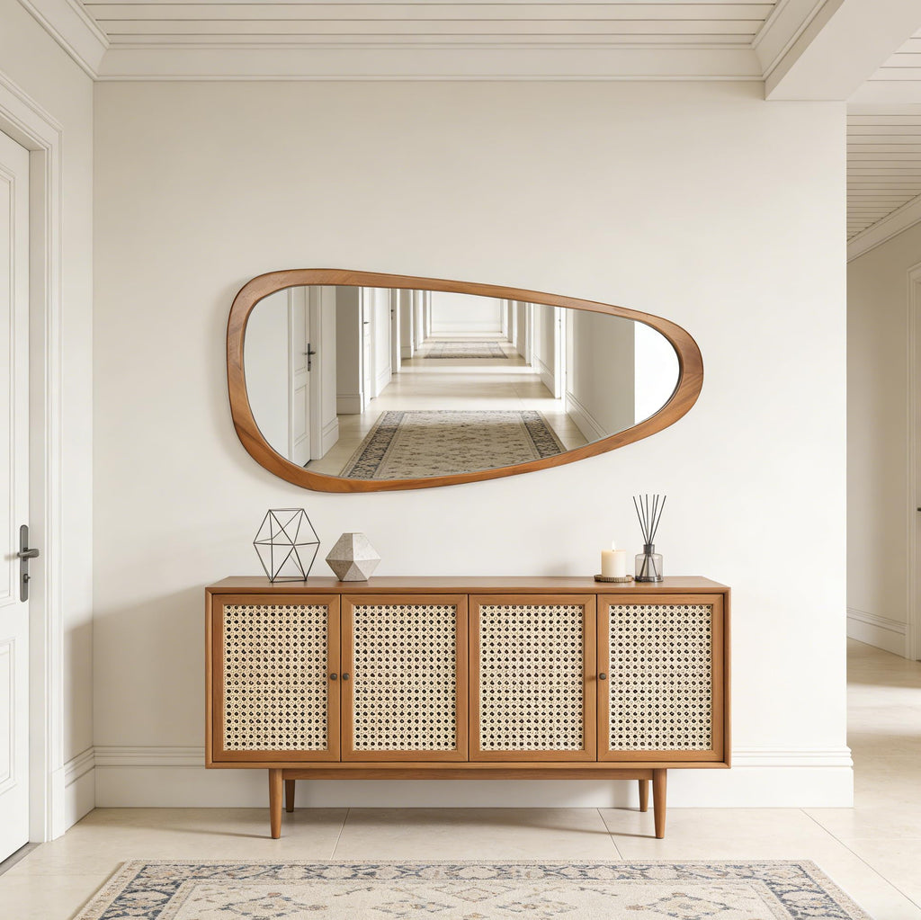 Irregular Asymmetrical Wall Mirror Full Length, 48"x22" Wooden Framed