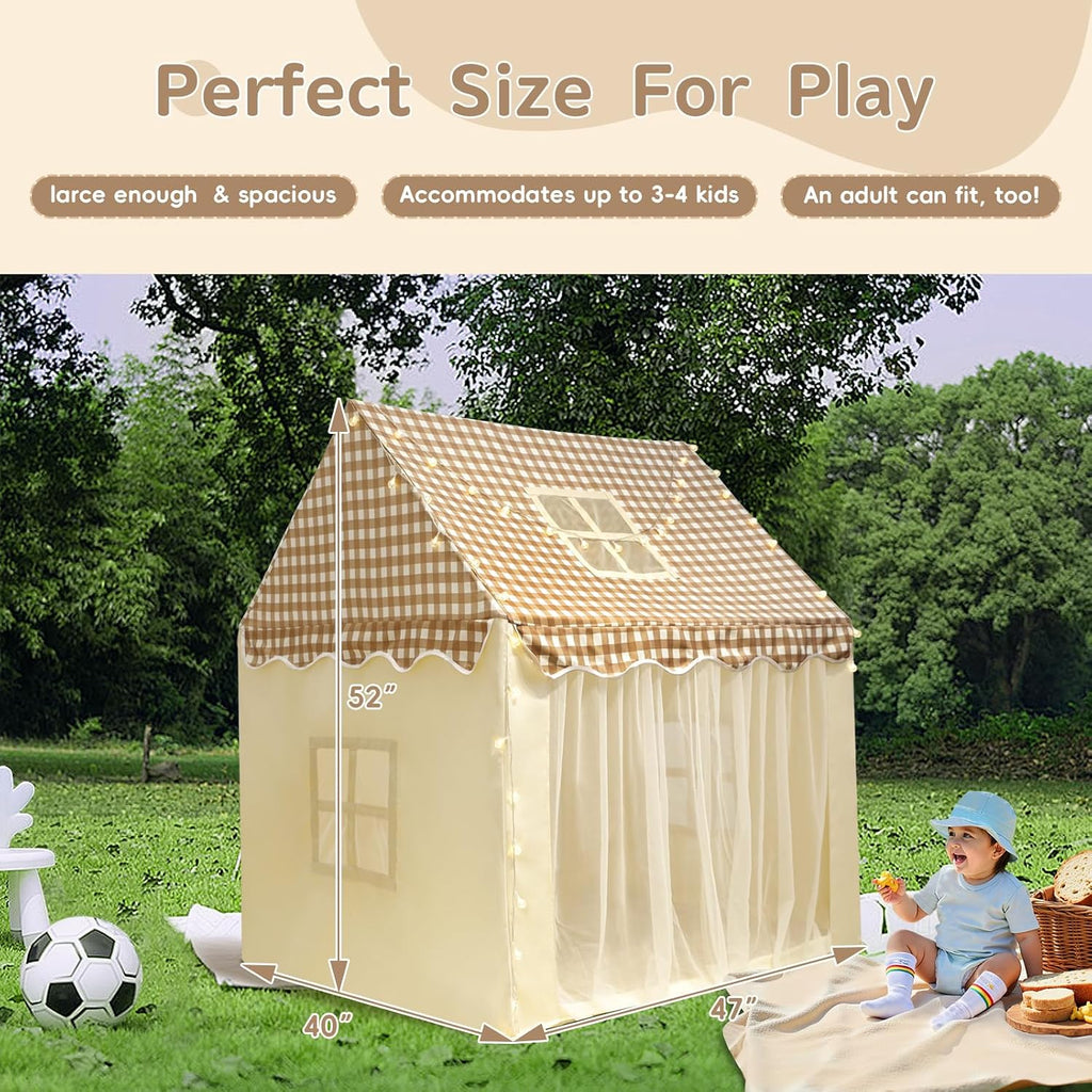 Playhouse for Indoor & Outdoor, with Star Light, Flags and Carry Bag, Washable Kids Tent for Girls & Boys (Lattice
