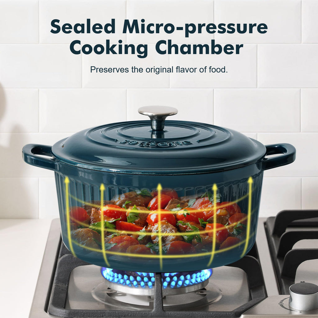 5.5QT Enameled Cast Iron Dutch Oven Pot with Lid&Cotton Potholders