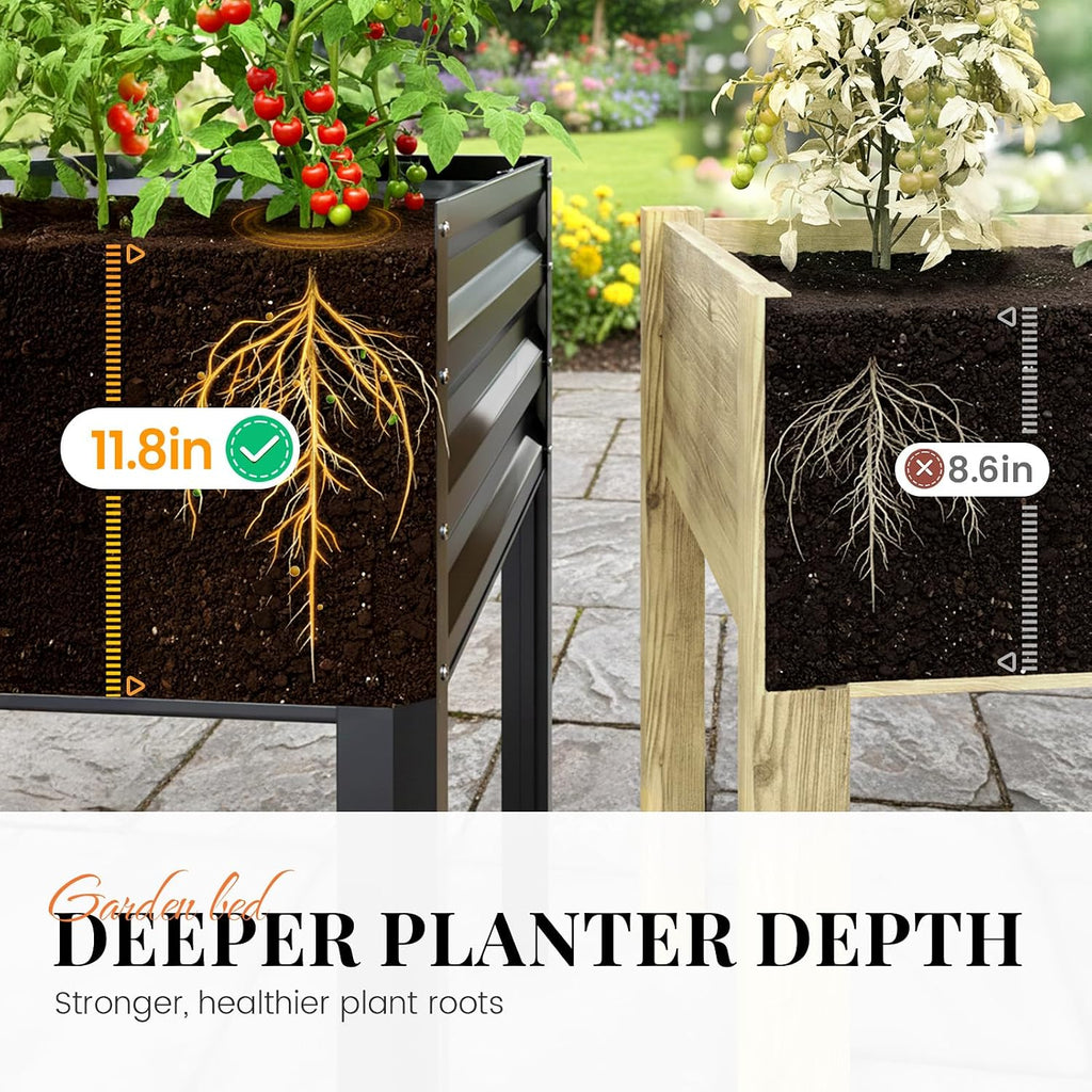 Large Raised Garden Bed with Large & Cover 48×24×56 in | Galvanized Elevated Planter Box with Legs for Backyard