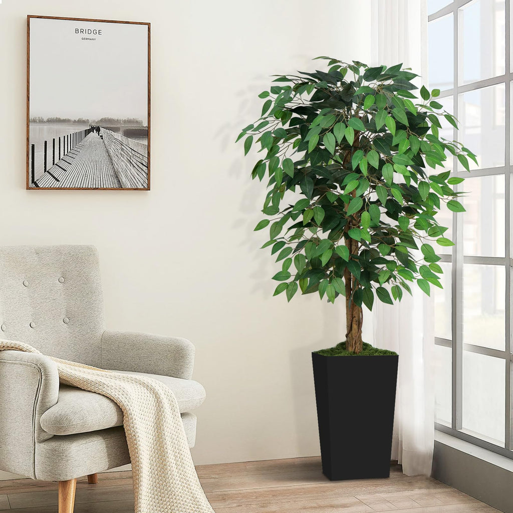 5ft Ficus Artificial Tree with 3 Natural Curved Trunks, 60" Tall Lush Faux Tree Decor Indoor, Green Lifelike Fake