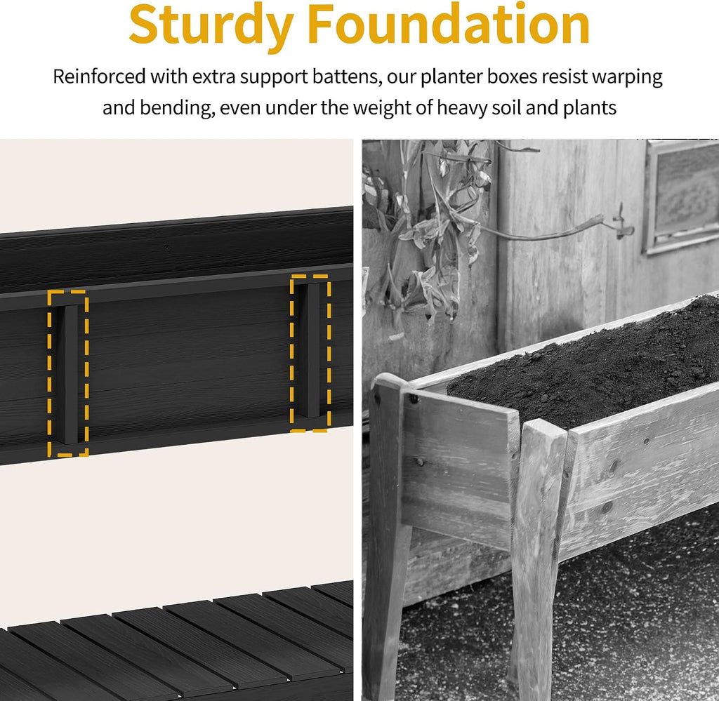 47x18x31in Raised Garden Bed Outdoor HDPE with Legs and Lockable Wheels, Weather-Resistant Poly-Wood Elevated Planter