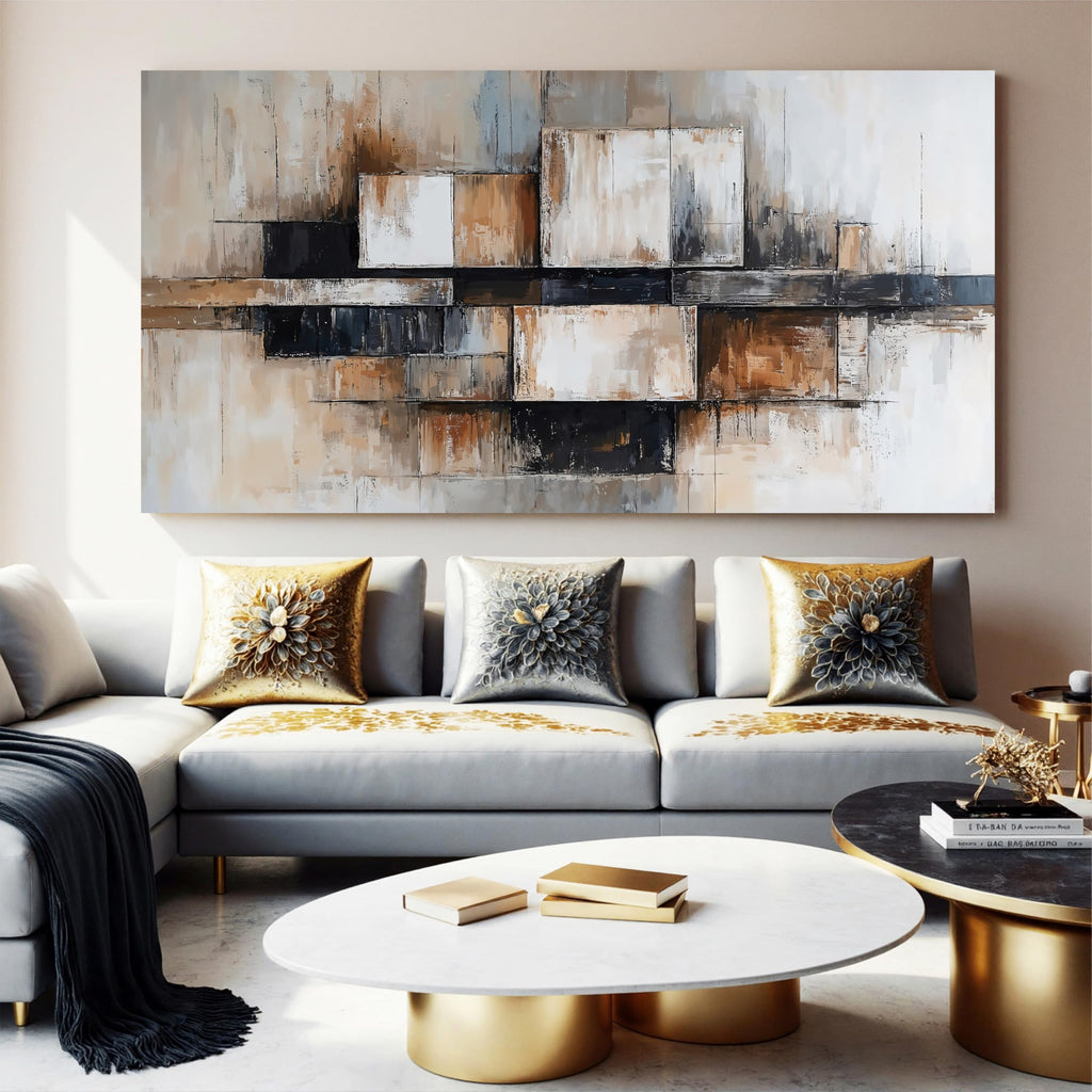 Modern Abstract Geometric Oversized Wall Art Decor Large Modern Abstract Beige And Black Wall Art Geometric Decor