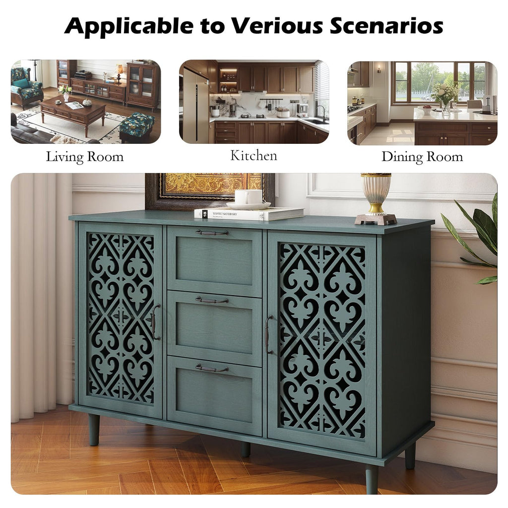 Green 2 Door 3 Drawer Sideboard Buffet, Farmhouse Accent Cabinet