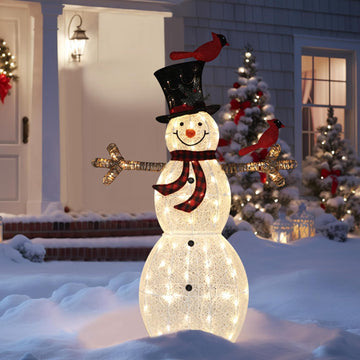 5FT Lighted Outdoor Christmas Decoration for Yard, Outdoor Snowman Holiday Decor with Lights, Ground Stakes and Zip