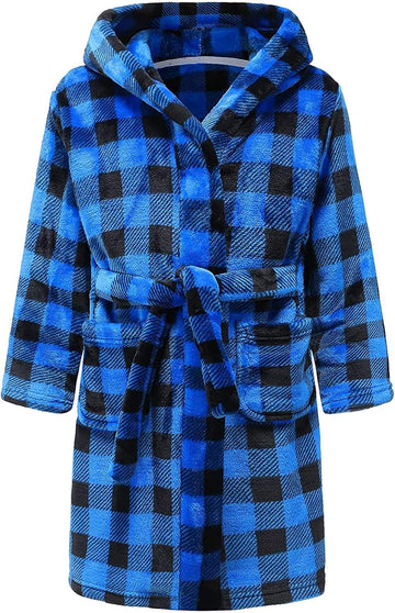 Boys Fleece Robe, Hooded Toddler Soft Fuzzy Bathrobe for Kids