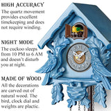 Cuckoo Clock with Night Mode, Singing Bird, Wooden Decorations and Swinging Pendulum