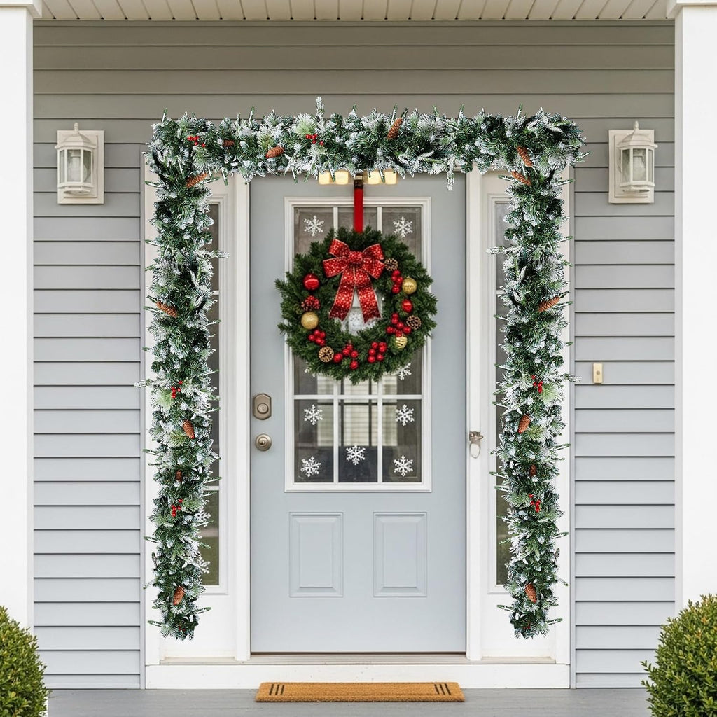 2 Pack 9 FT Snow Flocked Christmas Garland, 200 Warm Lights
