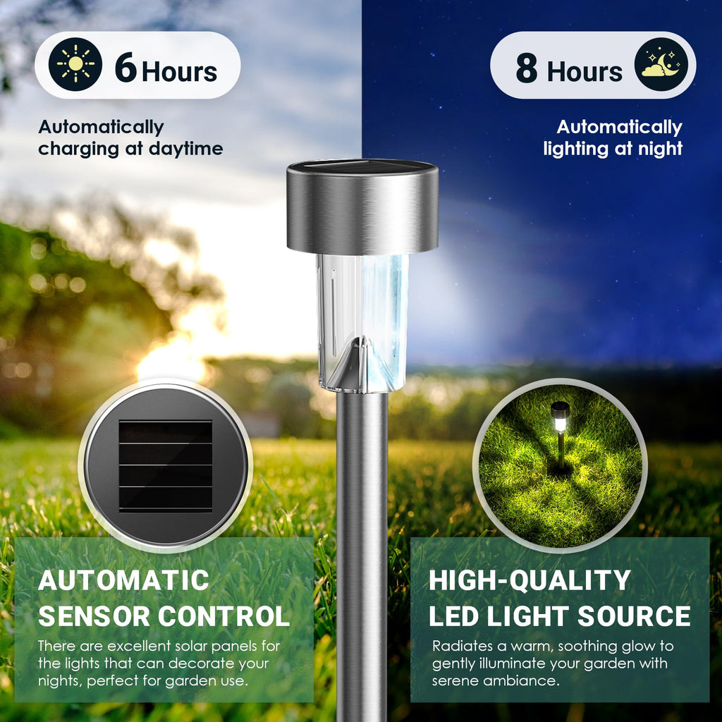 24 Pack Solar Lights Outdoor Waterproof, Stainless Steel