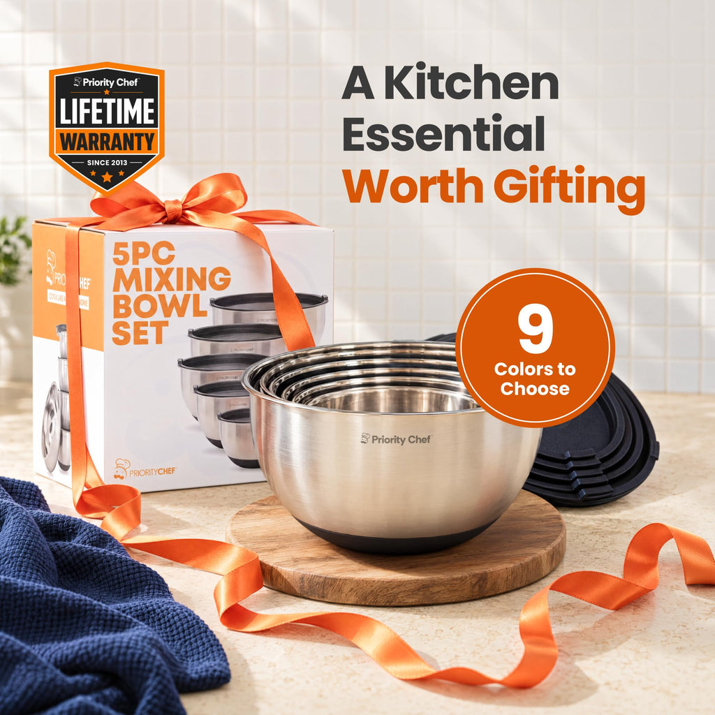 Premium Mixing Bowls with Airtight Lids Set, Thicker Stainless Steel, Black