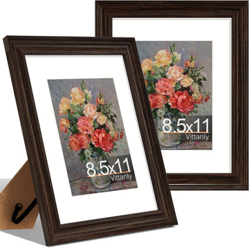8.5x11 Picture Frames Set of 2, Vintage Photo Frames, Rustic Brown