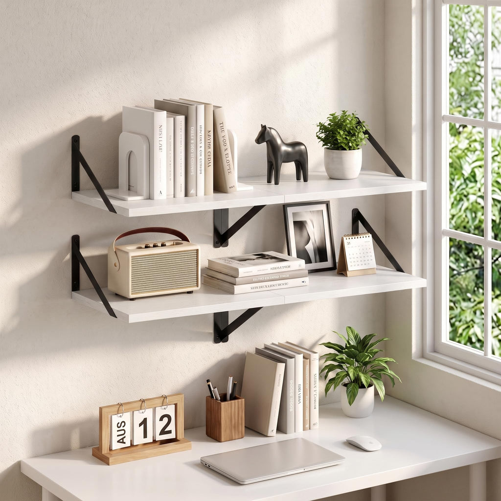 36" x 12" Deep Floating Shelves Set of 2, Rustic Wide Wall Mounted Display Racks, Books, Plants & Collectibles, Easy