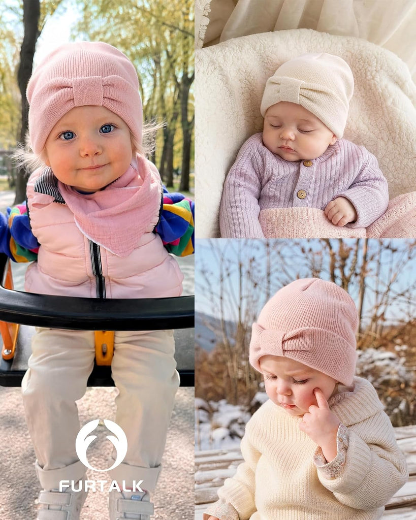 Baby Beanie Winter Hat Knitted Warm Hat with Cute Bow Infant Toddler Cuffed Beanies