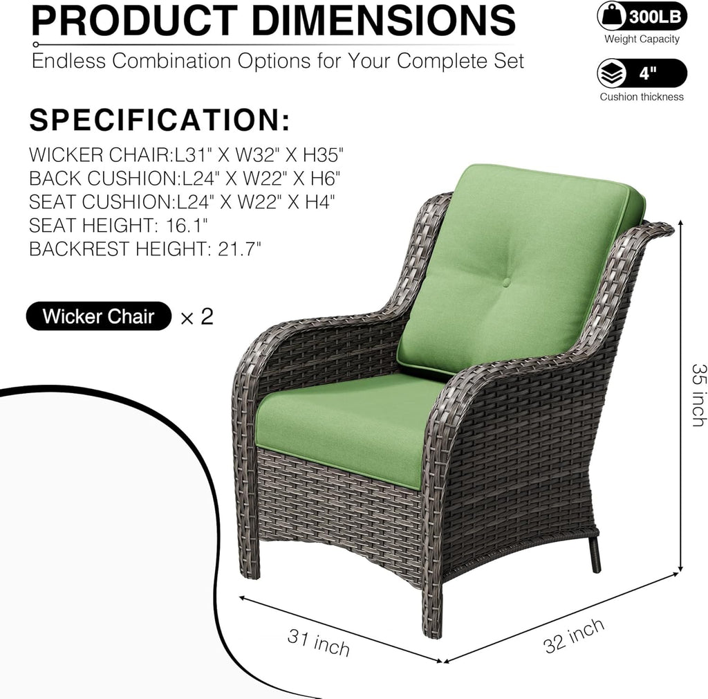 Joyside Patio Chairs Set of 2, Wicker Patio Furniture with High Back, Deep Seating, Wide Armrest, Thickened Cushions