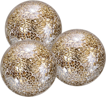 4" Decorative Balls, Mosaic Glass Balls, Decorative Table Sphere Orbs, Centerpiece Balls for Decorating Bowls - Set of 3