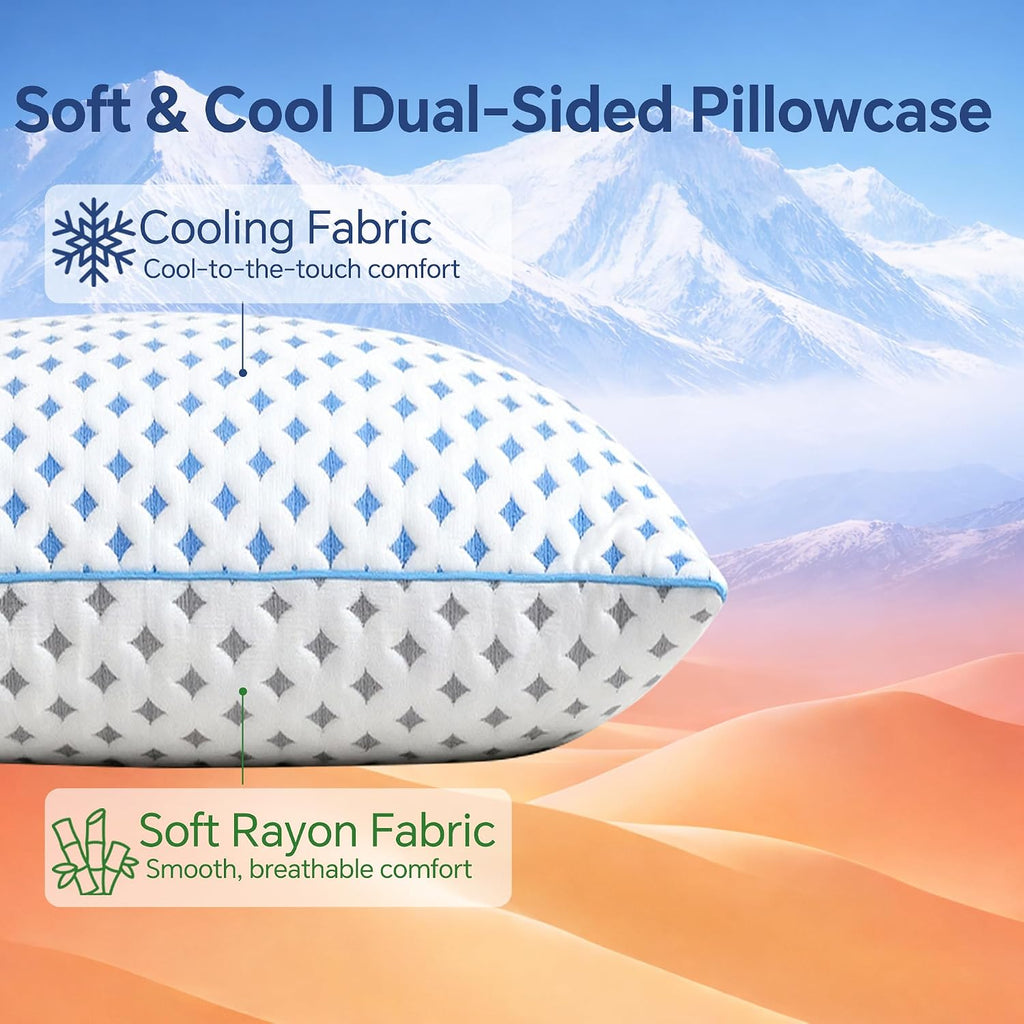 King Size Pillows Set of 2 for Sleeping, Cooling Adjustable Memory Foam Pillows, Dual Fill Design Helps Maintain