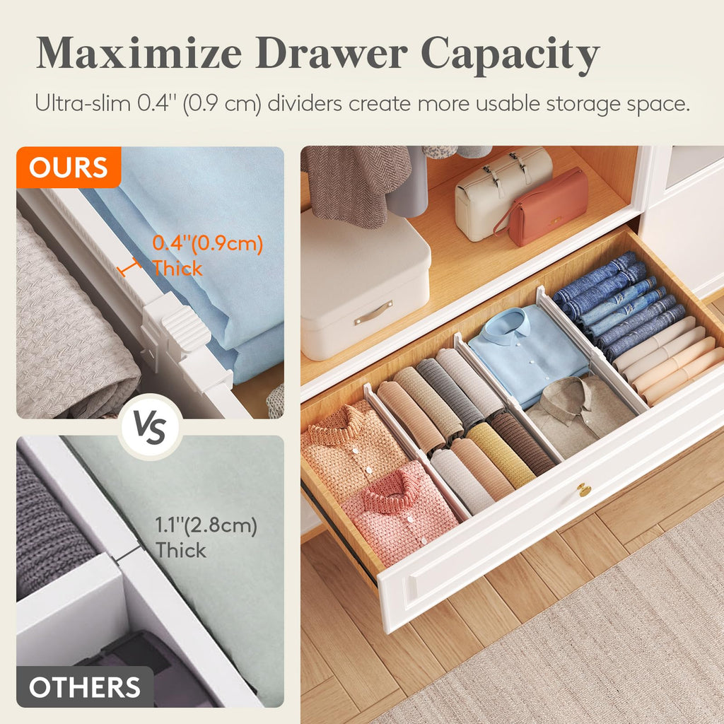 5" Tall Drawer Dividers, Adjustable Deep Drawer Organizer Clothes