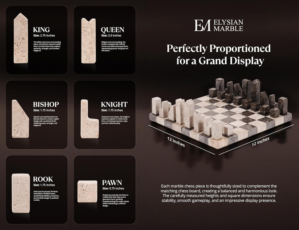 Modern Chess Set - Handcrafted Borderless Marble Chess Board with Minimalist Geometric Pieces, Luxury Decorative
