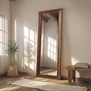 Rustic Farmhouse Full Length Mirror, 64"X21" Wood Frame Floor Mirror, Free Standing Leaning Hanging Mirror, Long Mirror