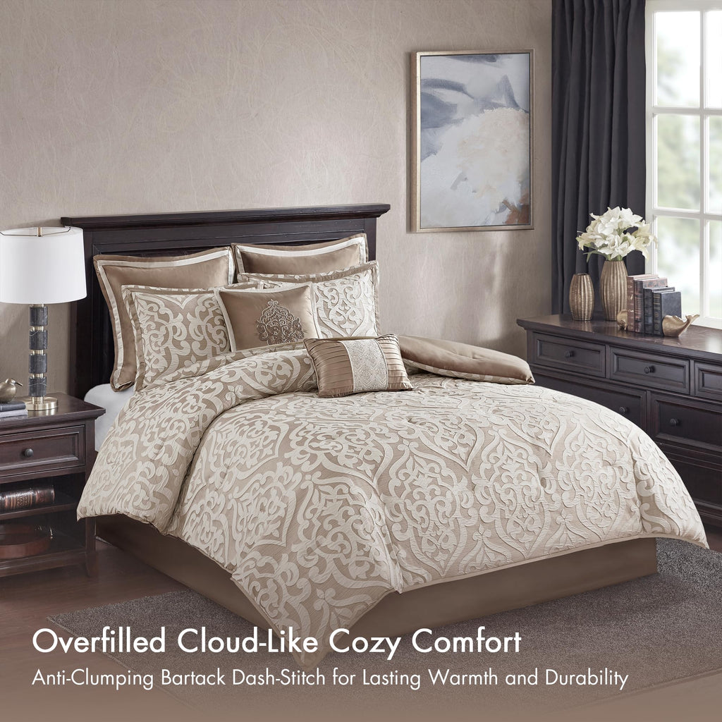 Odette Cozy Comforter Set Jacquard Damask Medallion Design - Modern All Season, Down Alternative Bedding, Shams