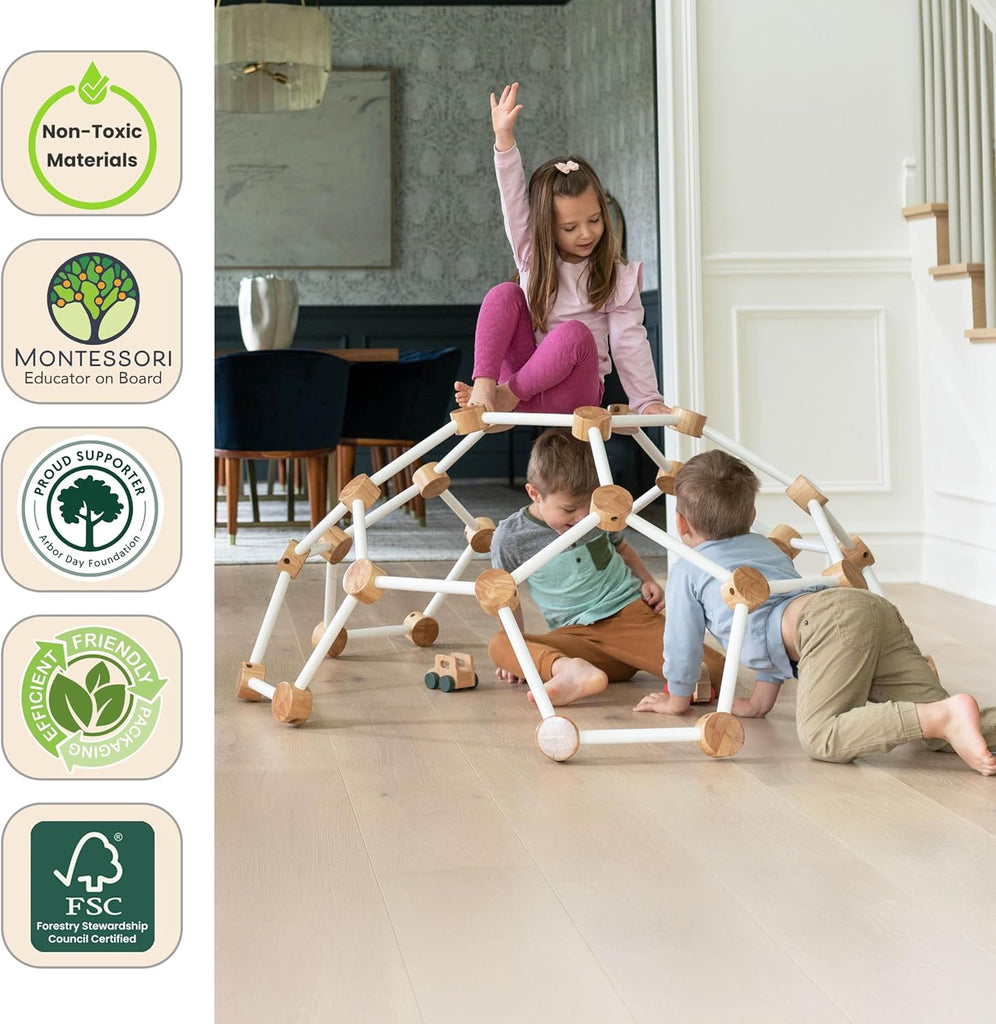 Indoor Climbing Gym Active Play Equipment, Solid Wood Montessori Space Dome Climber for Toddlers 2-6 Years, Maximum